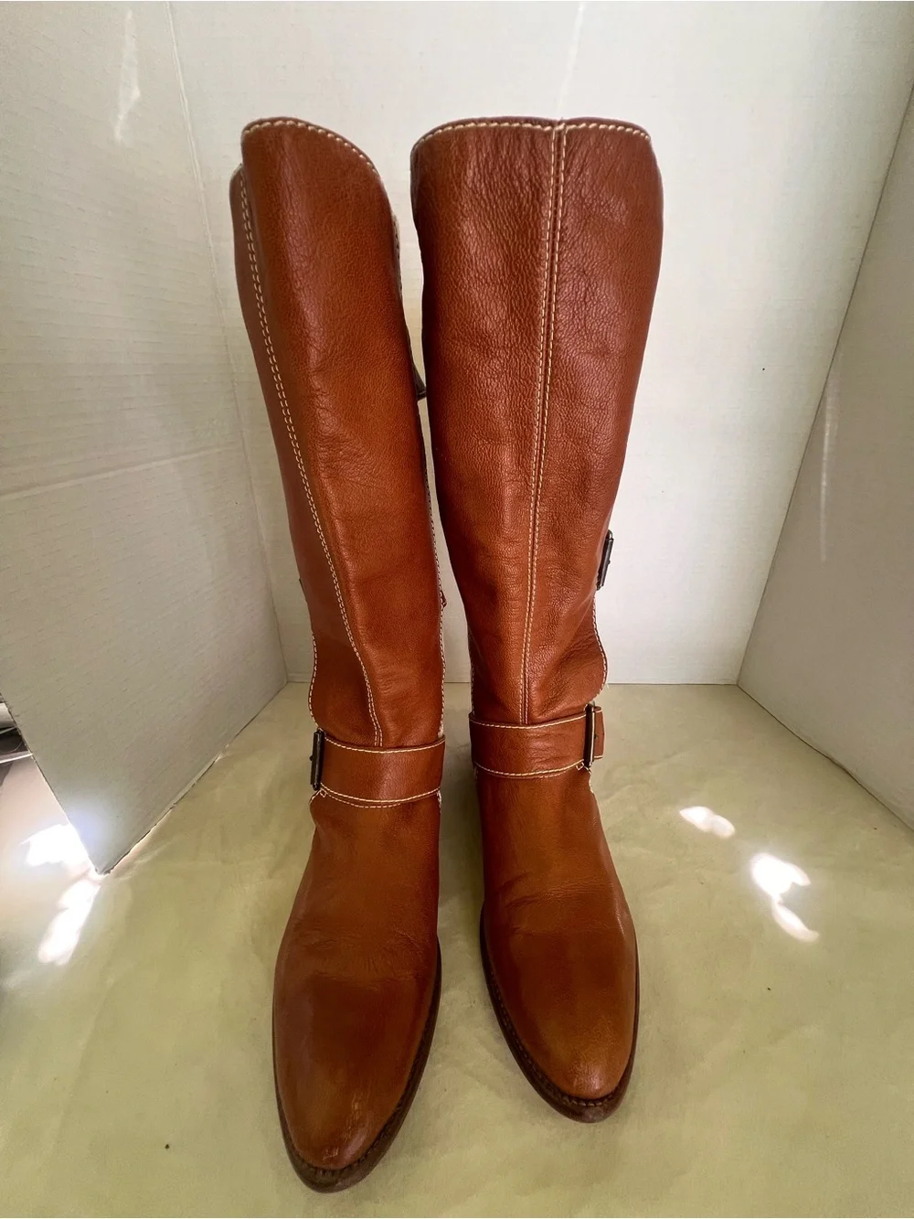 Women’s Corso Como  Tall Brown and Cream  canvas Buckle Riding Boots